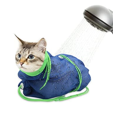 Cat Bathing Bag, Breathable Mesh Cat Shower Bag Anti Scratch Adjustable Cats Grooming Washing Bag for Nail Trimming Polyester Soft