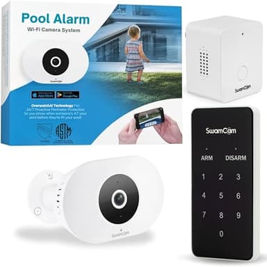 SwamCam Pool Alarm Wi-Fi Camera System – ASTM F2208 Certified – Smart Pool Safety for In-ground & Above-Ground Pools – Real-Time Alerts, Live View, Built-in Wi-Fi Repeater