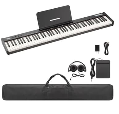 88 Key Weighted Folding Keyboard,Full Size Electric Piano Keyboard 88 Keys with for Beginners,Portable Case,Sustain Pedal,Black and White,Digital Piano Carry Bag,Note Sticker,Holder,Headphone