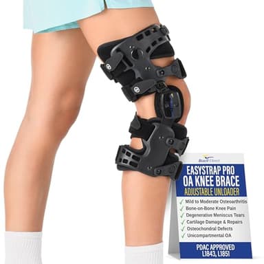 Brace Align EasyStrap Pro OA Unloader Knee Brace - Adjustable Hinged Osteoarthritis Support for Bone on Bone Knee Pain, Meniscus Tears & Cartilage Damage L1843 L1851 (LEFT LEG)