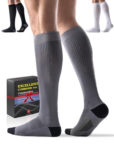3 Pairs Easy On/Off Compression Socks - 15-20 mmHg Moderate Support Socks with Cushioned Sole and Seamless Toe