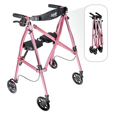 Stander Space Saver Rollator, Lightweight Folding Rolling Walker with Seat for Seniors & Adults, 4-Wheel Mobility Aid with 6-inch Wheels, Locking Brakes & Padded Seat with Backrest, Regal Rose