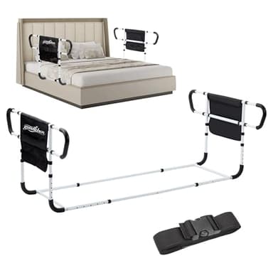 goodleben Double Bed Rail for Elderly Adults Safety, Adjustable Bed Assist Rail, Dual Side Bed Rail for Seniors Safety, Under Mattress Bed Guard Rail for Fall Prevention, Fits Twin/Full/Queen Beds