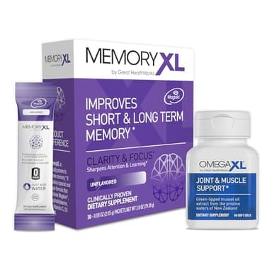 OmegaXL Joint Support Supplement, for Relief - Natural Muscle Support, Green Lipped Mussel Oil, 60 Count & MemoryXL, Magnesium L-Threonate: Brain Supplement for Memory & Focus Unflavored 30 Pack