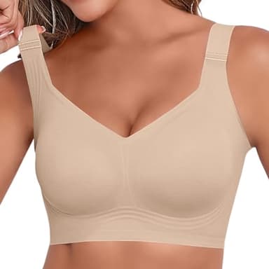 MNBBO 2025 Womens Bras No Underwire Full Support Back Fat Smoothing Bralette Wireless Push Up Plus Size Skin Sports Bra (Nude,M)