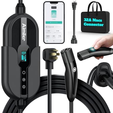 AIMILER Level 2 Tesla Charger(WiFi APP), 32A, 25ft Cable ETL Certified, 220V-240V NEMA 14-50P Plug EVSE w/Nacs Connector, Portable/Home Electric Car(EV) Charger for Tesla Model X/Y/3/S or Nacs EVs