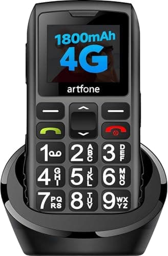 artfone C1+4G Pro Black - LTE Big Buttons Cell Phone for Seniors丨Basic Phone with SOS Button丨Charging Station丨1800mAh丨Talking Clock丨Speed Dial丨Hands-free丨Large Font丨Unlocked Phones for Any Carriers