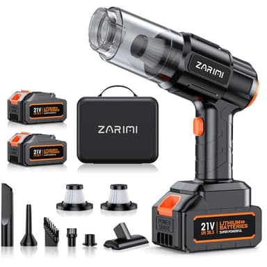 ZARIMI Car Vacuum Portable Cordless, 50000Pa High Power Rechargeable Dust Buster with 2 Batteries & Charger, 6-in-1 Handheld Vacuum Cleaners for Home, Car, Pet Hair, Keyboard, Graphite Black