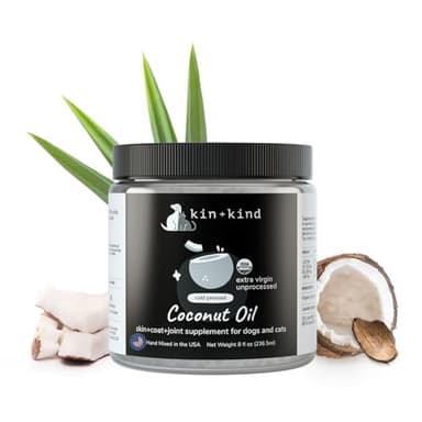 Organic Coconut Oil Pet Supplement for Dogs & Cats - Natural Skin and Coat Support with Cold Pressed Extra Virgin Coconut Oil - Itchy Skin & Dry Cracked Noses - Made in USA - 8 fl oz (Medium)