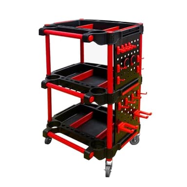 Car Detailing Cart with Wheels – 3-Tier Heavy-Duty Mobile Utility Organizer for Car Wash & Auto Repairs – Adjustable Side Trays, Tool Hooks – Workshop Storage for Mechanics & Detailers
