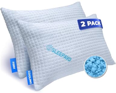 Sleepavo Adjustable Shredded Memory Foam Pillows Queen Size Set of 2 - Extra Soft Cooling Bed Pillows for Sleeping - Back, Stomach, Firm Side Sleeper, Comfy Cool - 2 Pack Best Sleepy High Loft Pillow