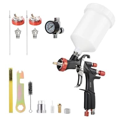 AEROPRO TOOLS R500 LVLP Air Spray Gun with 1.3/1.5/1.7mm Nozzles & Air Regulator, A610 Paint Guns Automotive, Car Paint Gun Sprayer, Paint Gun for House Painting, Car, Furniture, Varnish and Top Coat