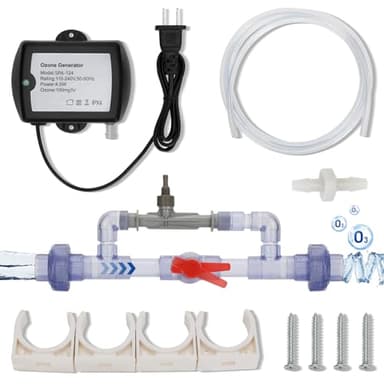 Venturi Ozone System, SPA-124 Ozone Generator Water Treatment Kit with Venturi Injector, SPA-124 Venturi Ozone Generator for Cold Plunge, Hot Tub, Swimming Pool, 3/4" PVC Connection, Easy Plug & Play