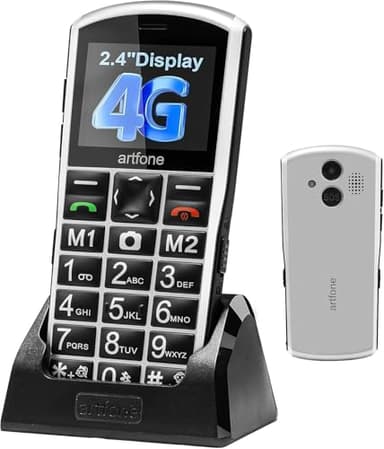 artfone A400 Big Button Cell Phone for Seniors, 4G LTE Unlocked Phones, SOS Button, 2MP Camera, Charging Dock, 3 Slots, Speed Dial, Volume Boost, Large Fonts, Voice Time, Dumb Phone, 1800mAh - Silver