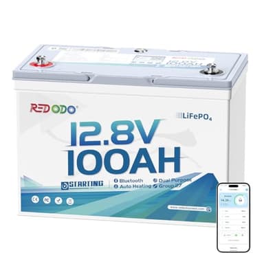 Redodo 12V 100Ah Bluetooth Dual-Purpose 900CCA Group27 Marine Battery, Starting Battery with Heating & Smart Power Retention