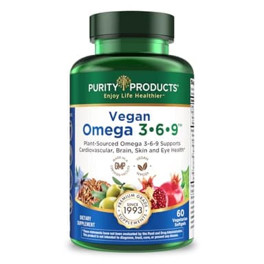 Purity Products Omega 3-6-9 Vegan and Vegetarian Formula - “5 in 1” Essential Fatty Acid Complex - Scientifically Formulated Plant-Based Omega 3 6 9 Essential Fatty Acids (EFA) - from (60)