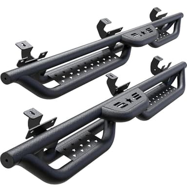 Running Boards Compatible with Jeep Wrangler JL 4 Doors 2018-2026, 6" 2-Stairs Side Step Rails Coated Black Carbon Steel Nerf Bars