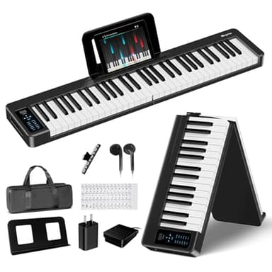 Rhymo Folding Piano Keyboard, 61 Keys Sensitive Electric Piano, Weighted Portable Electric Keyboards with Bluetooth MIDI, Digital Foldable Keyboard for Beginner (Black)