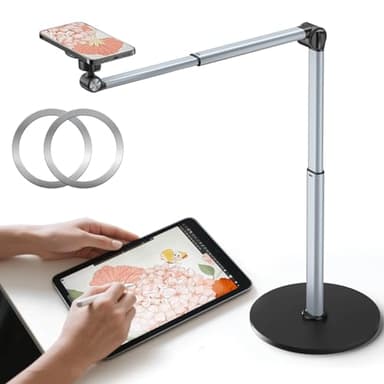 Heavy Duty Aluminum Overhead Phone Stand for Recording, Adjustable iPhone Tripod for Overhead Shots, Sturdy Stand for Cooking, Crafting, Filming, Painting – Perfect for Creators（Magnetic）