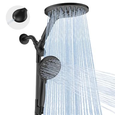 MakeFit Dual Handheld Shower Head Combo, 2-in-1 Rain Shower Heads System 8 Inch Rainfall Shower Head and 10 Modes High Pressure Hand Held Showerhead with Built-in Power Wash