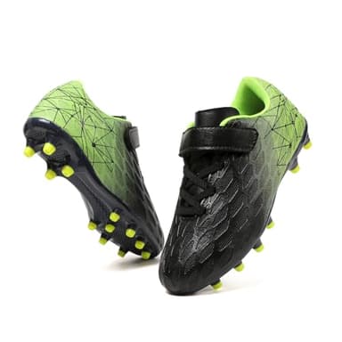 Skerxut Soccer Cleats, Kids Firm Ground Football Shoes, Boys Girls Athletic Outdoor (Black/Green, Little Kid, 12, Numeric, US Footwear Size System, Medium)