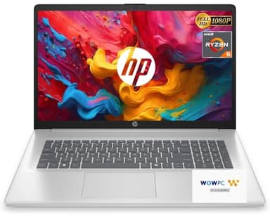 HP 17 Inch Laptop, AMD Ryzen 5 7430U 6-Cores Processor (Beats i7-1355U), 17" FHD (1080p) IPS Display, 64GB RAM, 2TB SSD, Wi-Fi 6, Windows 11 Pro, w/WOWPC Recovery USB