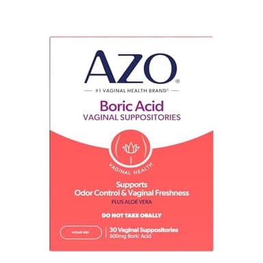 AZO® Boric Acid Vaginal Suppositories for Women, Helps Support Odor Control with Clinically Studied Boric Acid, Non-GMO, 30 Count