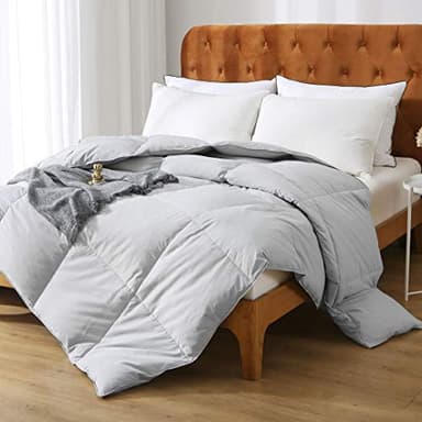 Oaken-Cat Gray Feathers Down Comforter Twin - 100% Organic Cotton, Medium Warm All Seasons Machine Washable Duvet Insert with Tabs (68x90, Mirage Grey)