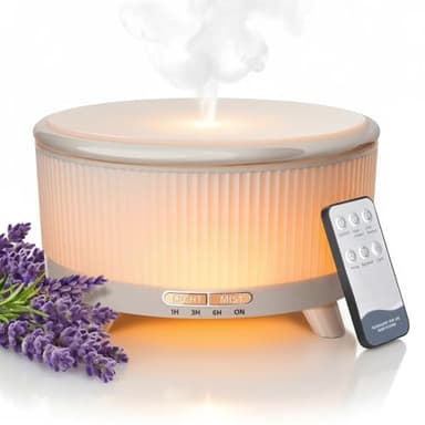 20-Hour Long-Lasting Aromatherapy, 500ML Large Essential Oil Diffuser: Ultrasonic Cool Mist Humidifier with Remote Control, 7 Color Lights, Timer, Auto-Off for Home/Bedroom/Yoga (Minimalist White)