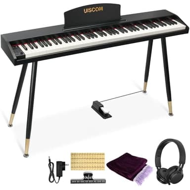 UISCOM Digital Piano Keyboard for Beginners,Full Size 88 Key Semi-Weighted Keyboard Electric Piano with Stand,Power Adapter,Sheet Music Stand,Pedal,Headphone,USB-MIDI Compatibility,Wood Black
