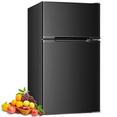 COWSAR 3.2 Cu.Ft Fridge with Freezer, Double Door Compact Fridge for Bedroom, Adjustable Thermostat, Energy-efficient Low Noise Small Refrigerator For Dorm, Office, Bar, RV, Bedroom,Commercial