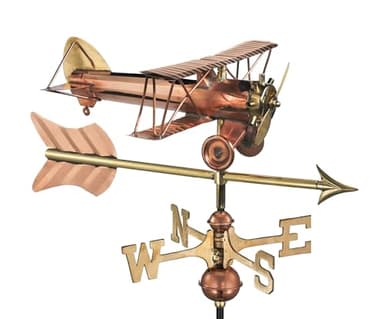 Good Directions Biplane with Arrow Weathervane, Includes Roof Mount, Pure Copper, Airplane Weathervanes, Aviation Décor