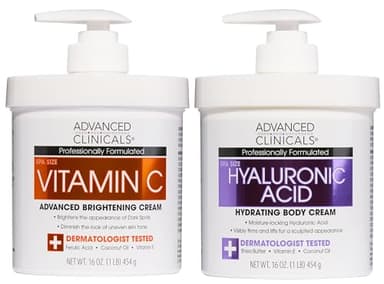 Advanced Clinicals Hyaluronic Acid Moisturzier + Brightening Vitamin C Cream 2pc Skincare Set For Women & Men | Face Moisturizer & Body Cream Helps Improve Look Of Crepey Skin & Uneven Skin Tone, 2pc