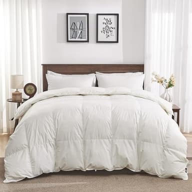 Oaken-Cat Goose Feather Down Fiber Comforter Queen Size - 100% Organic Cotton Shell All Season Duvet Insert, Medium Warmth Hotel Luxury Bedding Comforter(90x90 Inch, White)