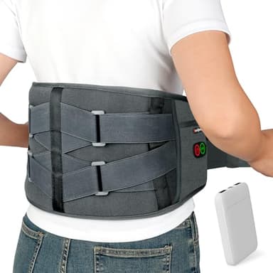 Comfytemp Cordless Heating Pad with Massager for Back, Portable Lower Back Massager FSA Eligible HSA Rechargeable Wireless Electric, Birthday Gifts for Women Men Mom Dad Seniors 3 Heat 30Auto-Off Grey