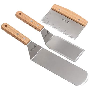 Anmarko Professional Griddle Spatula Set - Stainless Steel Metal Spatula and Griddle Scraper - Heavy Duty Commercial Grade