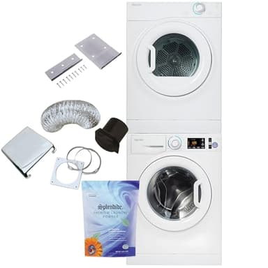 Splendide WFL1300XD Washer & DV6500X Dryer Stacked Bundle with Vent Kit & SK03 Stack Kit Included + Starter Laundry Powder - Freight Delivery
