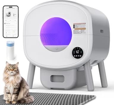 Fsitego Self Cleaning Litter Box: Extra Large Automatic Litter Box Self Cleaning for Multiple Cats, Odor-Free, App-Controlled, Ambient Light Waste Disposal