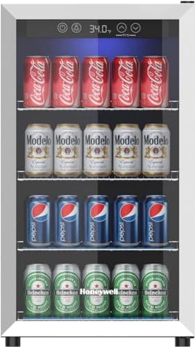 Honeywell Beverage Refrigerator and Cooler, 115 Can Mini Fridge with Glass Door for Soda Beer or Wine for Office or Bar with Adjustable Removable Shelving, Commercial Grade