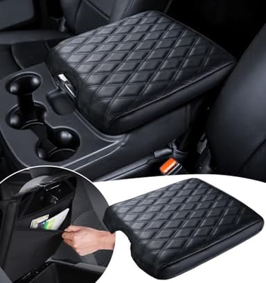 Center Console Cover for 2013-2018 Ram 1500 & 2013-2024 Dodge Ram 2500/3500/1500 Classic Model, PU Leather Armrest Cover Middle Console Cover Accessories with Hidden Pockets, Jump Seat Only