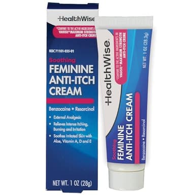 HealthWise Feminine Anti-Itch Cream | Soothing Itch Relief | Aloe, Vitamin A, D and E | Irritation Relief | Vagicaine | 1 oz. | External Analgesic