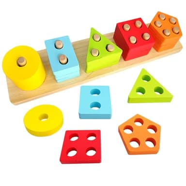 TieGokii Dementia Activities for Seniors,Geometric,Colors & Numbers Cognitive Products for Alzheimers,Wooden Puzzles Gifts & Cognitive Training Games for Elderly