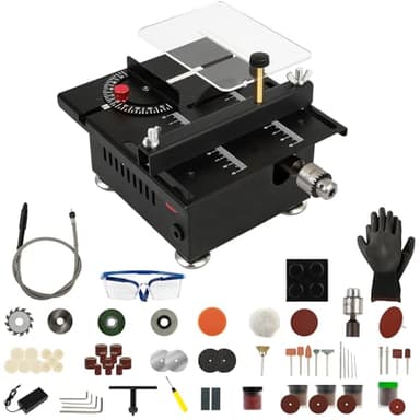 Mini Table Saw, Portable Multi-Functional Mini Table Saw for Crafts, Height & Angle Adjustable Small Desk Saws for Wood Cutting, Cutting Sanding Engraving All-In-One Machine