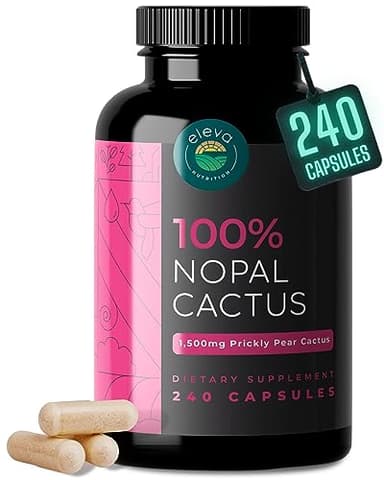 Nopal Cactus Capsules 1500mg- Organic Sun-Dried Prickly Pear Cactus Powder & Black Pepper Extract for Absorption- Natural Prickly Pear Super Supplement- Fiber, Vitamins and Minerals 240 Capsules