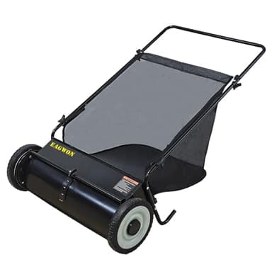 EAGWON Push Lawn Sweeper, 26-Inch Width, 7 Cu. Ft. Hopper Capacity, 4 Spinning Brushes, Adjustable Height, Durable Steel Frame with Rubber Wheels, Ideal for Leaves and Grass
