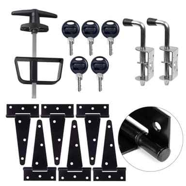 BTEOBFY Shed Door kit - Complete shed Door Hardware,shed Hardware kit with T-Handle Lock, Heavy-Duty Latches, Hinges - Weatherproof for Sheds, Gates, Playrooms