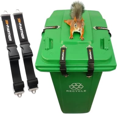 X-partner 2PCS Heavy-Duty Bear Proof Trash Can Locks - Animal-Proof Garbage Can Lid Straps for 28-96 Gallon Outdoor Bins, Secure Locking Buckle Against Raccoons & Wildlife