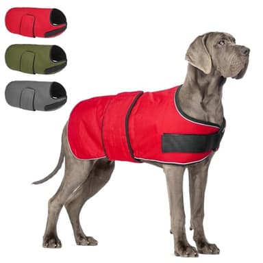 BEAUTYZOO Dog Winter Coat for X-Large Dogs Waterproof, Warm Reflective Great Dane Oxford Canvas Jacket, Fleece Dog Cold Weather Coats Windproof for Female Male Dogs, Red XL