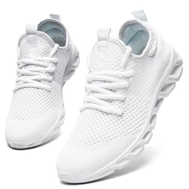 Oltyutc Tennis Gym Shoes for Women Lightweight Running Sneakers Slip On Walking Shoes for Outdoor Workout Travel White 8.5