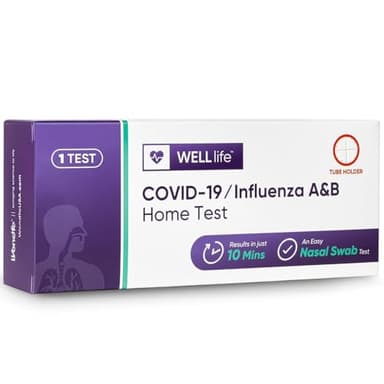 WELLlife Covid-19/Flu A&B Home Test, Covid Test 3-in-1 Covid Influenza A&B Antigen Home Test Kit Covid Flu Test Result in 10 Minutes, 1 Test